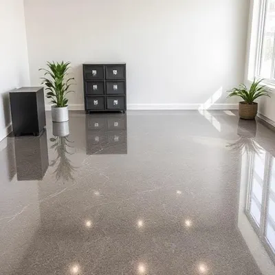 Professional solid epoxy flooring installation in Vancouver - seamless high-gloss finish